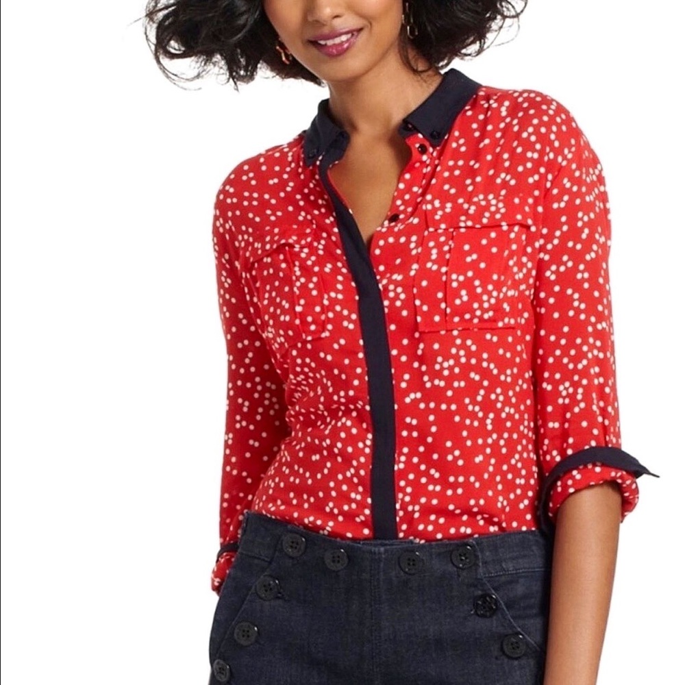 ANTHROPOLOGIE | Maeve Bagatelle Polka Dot Blouse